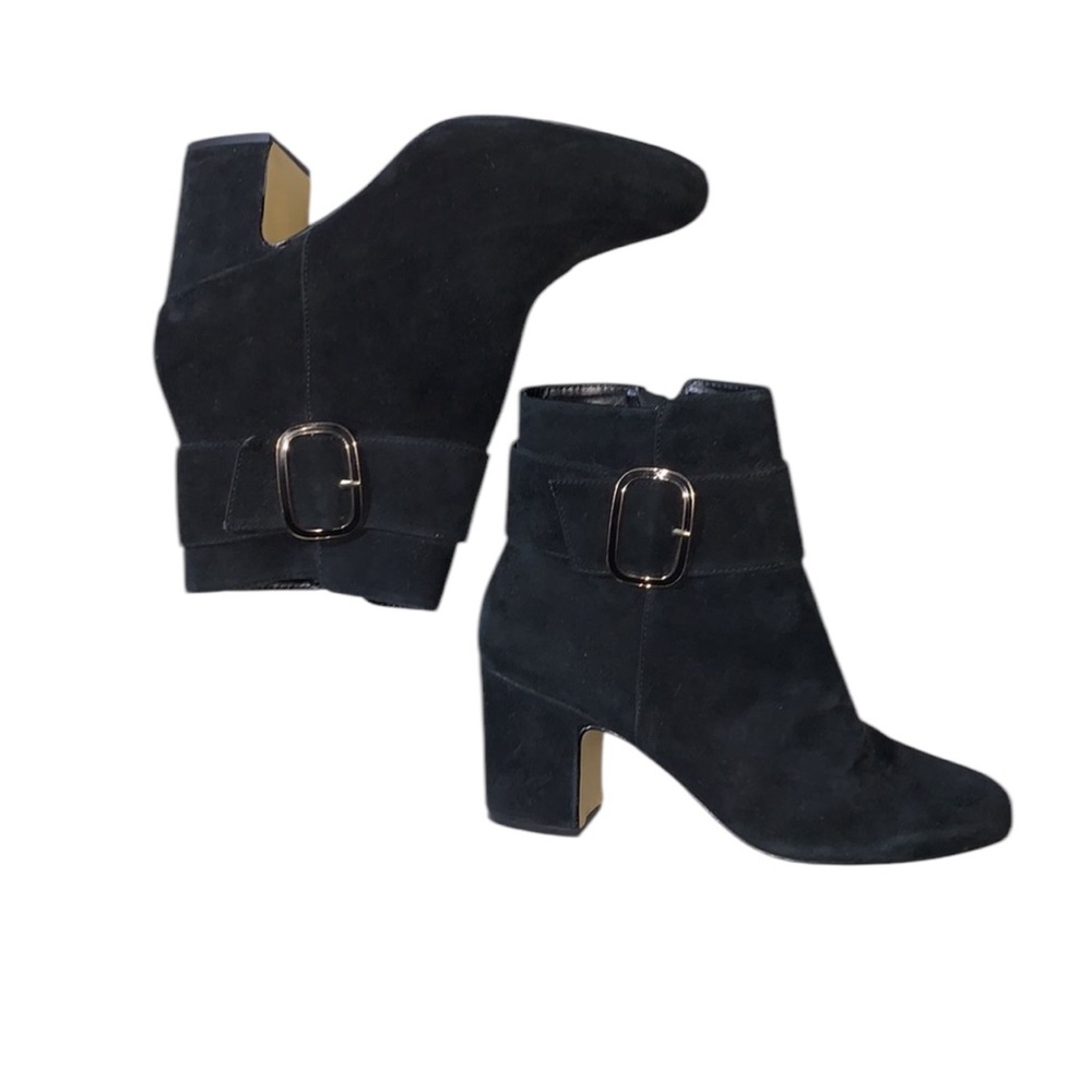 New w/out Box Bella Vita Black Suede Boots with Silver Buckle 9.5 WW Side Zipper